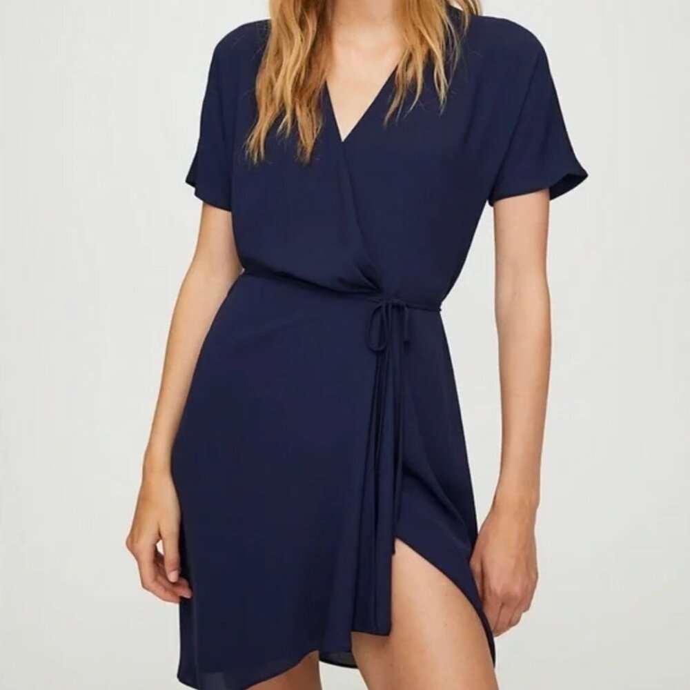 Babaton Wallace Tie Up Wrap Dress Navy